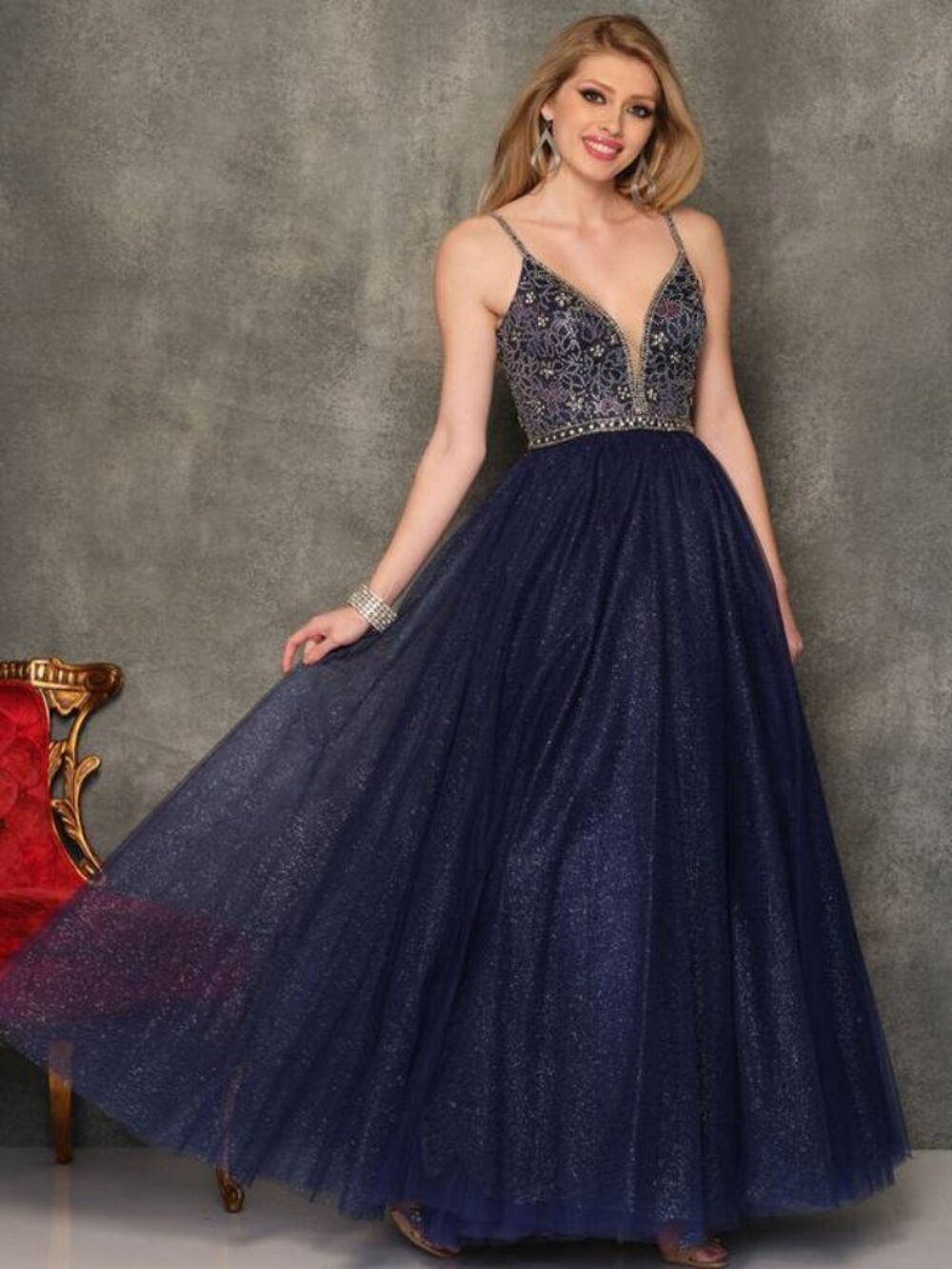 Dave & Johnny Navy Sleeveless Formal Prom Gown Size 3/4 NWT